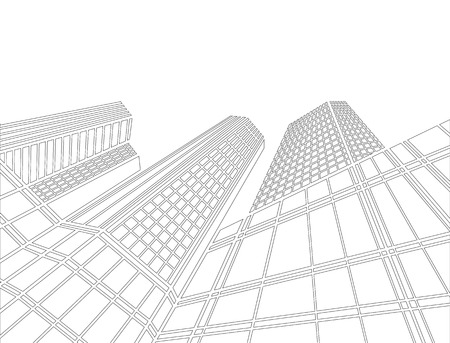 Perspective 3d Wireframe of buildingのイラスト素材