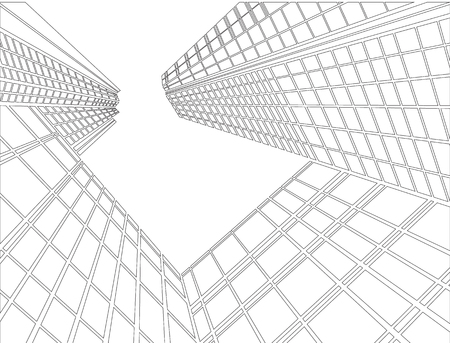 Perspective 3d Wireframe of buildingのイラスト素材