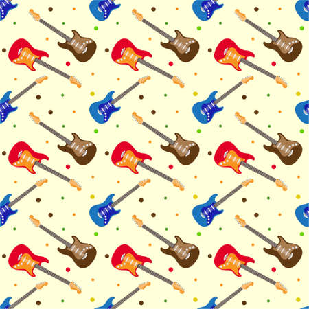 Seamless pattern with Guitar. Vector texture illustration.のイラスト素材
