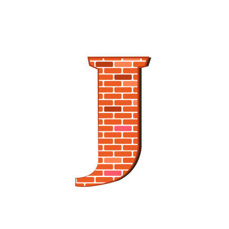 Letter j from red brick wall texture on a white background.のイラスト素材