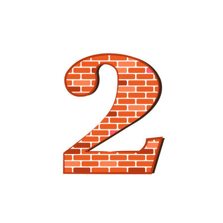 Number 2 from red brick wall texture on a white background.のイラスト素材