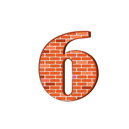 Number 6 from red brick wall texture on a white background.のイラスト素材