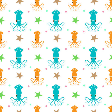 Seamless pattern Squid on white background. vector illustration.のイラスト素材