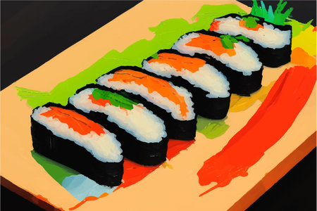Japanese sushi vector watercolor hand painted; Generative AI illustration.の素材