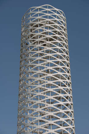 Cylindrical metal sculpture in City Park Plazaの写真素材