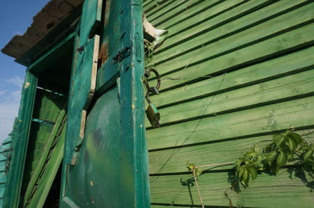 Outdoor teal vintage wooden houseの写真素材