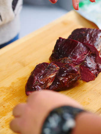 Cooked whole meat, red meat, kitchen