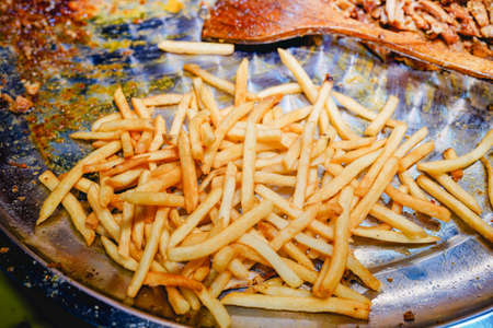 Fried fries, Tomato ketchup snacksの写真素材