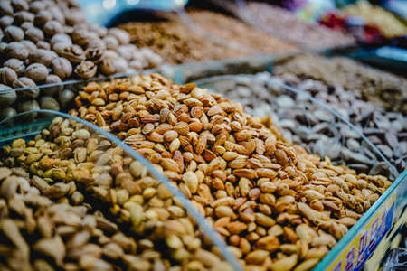 American almonds, sold in the street marketの写真素材