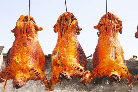 Roasted whole lamb, golden barbecue deliciousの写真素材
