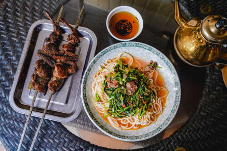 Pigeon Meat Spaghetti, An appetite pastaの写真素材
