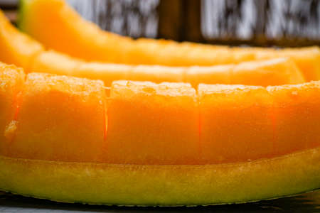 Fruit cantaloupe close-up, studio photoの写真素材