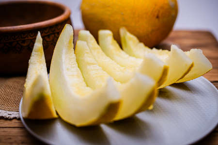 Fruit cantaloupe close-up, studio photoの写真素材