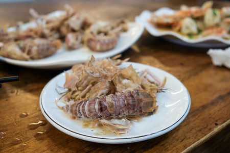 Seafood Restaurant Dishes mantis shrimpの写真素材