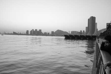 Lonely sea black and white photoの写真素材