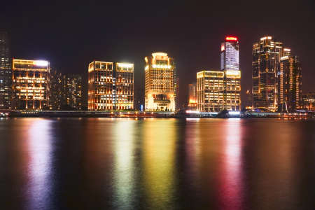 Night view of buildings in Lujiazui, Huangpu River, Shanghaiのeditorial素材
