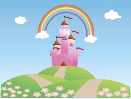 Fairy Tale Castle and Rainbowのイラスト素材