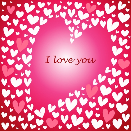 I love you with flying hearts on red background のイラスト素材