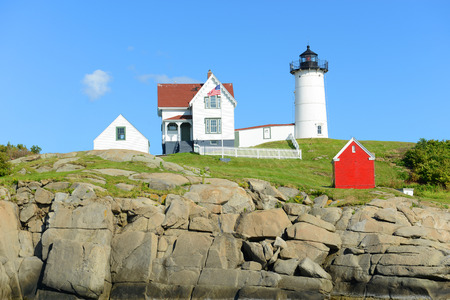 Cape Neddick Lighthouse, Old York Village, Maineの写真素材