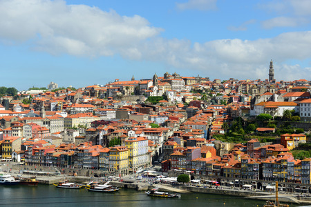 Porto Old City River View and Ribeira district, from Dom Luis Bridge (Ponte de Dom Luis I), Porto, Portugal. の写真素材