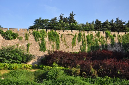 City Wall in Nanjing, Jiangsu Province, China. Nanjing City Wall was built between 1360 and 1386 AD when Nanjing City was the capital of China in Ming Dynasty, and the enclosed area was the largest of any walled city in China.の写真素材