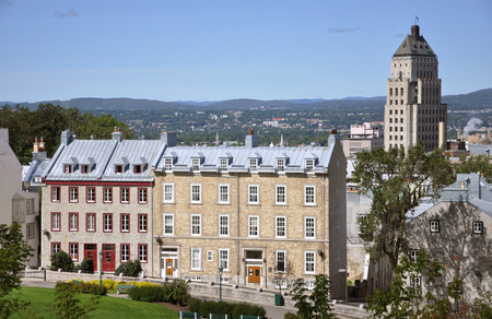 Old Quebec City house and Edifice Price Building, Quebec City, Quebec, Canadaの写真素材