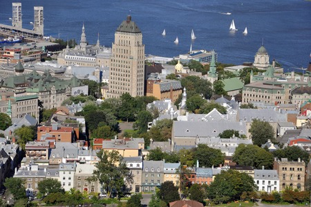 Old Quebec City Aerial view, from Observatoire de la Capitale, Quebec, Canadaの写真素材