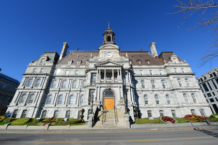 Montreal City Hall wide angle, Montreal city hall is a French Empire style building in old town Montreal, Quebec, Canadaの写真素材
