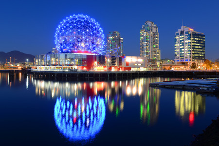 Vancouver Science World at night, Vancouver, British Columbia, Canada.  This building was designed for EXPO 86.のeditorial素材