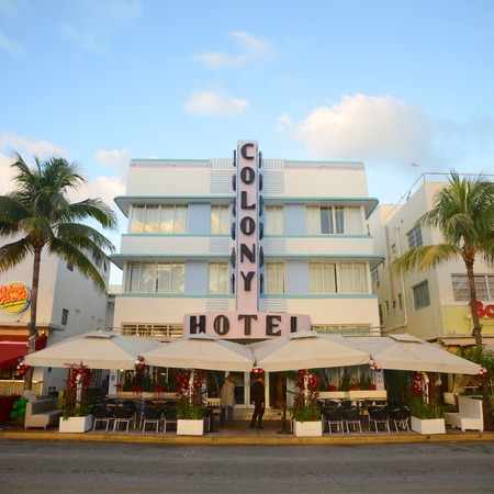 Colony Building with Art Deco Style in Miami Beach, Miami, Florida, USA. Colony Hotel on Ocean Drive is one of the most famous architecture in South Beach.のeditorial素材