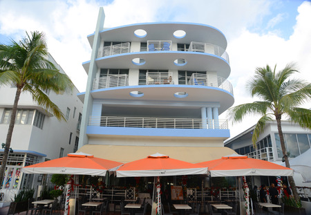 Art Deco Style Building Congress in Miami Beach in the morning, Miami, Florida, USA.のeditorial素材