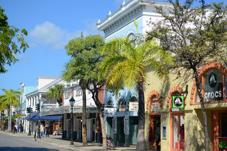 Colorful Shops on Duval Street in Key West, Florida, USAのeditorial素材