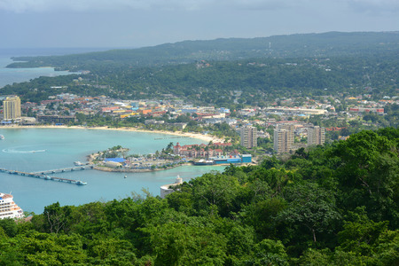 Ocho Rios aerial view from the top of Mystic Mountain, Jamaicaの写真素材
