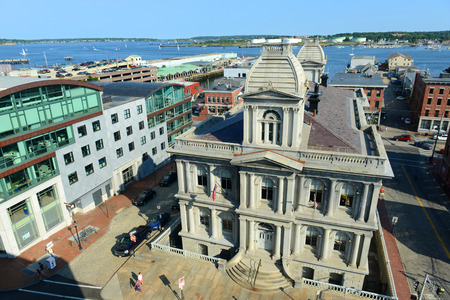 Portland Old Port is filled with 19th century brick buildings and is now the commercial center of the city, Portland, Maine, USA.のeditorial素材