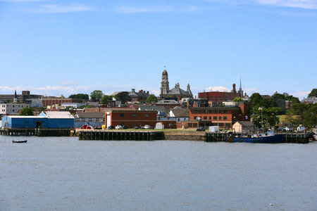 Gloucester city skyline from inner harbor, Massachusetts, USA. Gloucester is the largest city of Cape Ann.のeditorial素材