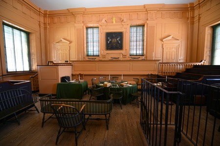 Supreme Court Room in Independence Hall in old town Philadelphia, Pennsylvania, USA. Now...