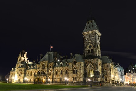 East Block of Parliament Buildings at night, Ottawa, Ontario, Canada.の写真素材