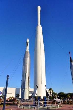 Rocket Garden in Kennedy Space Center Visitor Complex in Cape Canaveral, Florida, USA.のeditorial素材