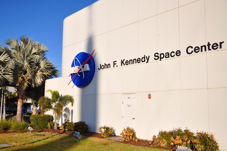 NASA sign on the John F. Kennedy Space Center in Florida, USA.のeditorial素材