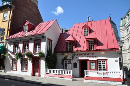 Colorful Houses on Rue Saint Louis (St. Louis Street) in Quebec City, Quebec, Canada. Old Quebec City is UNESCO World Heritage Site since 1985.のeditorial素材