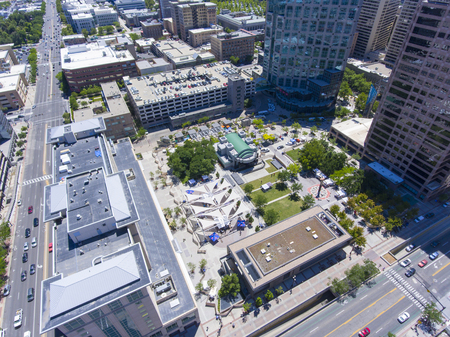 Aerial view of Gallivan Center in downtown Salt Lake City, Utah, USA.の写真素材