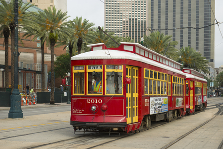 RTA Streetcar Canal Line Route 47 or Route 48 on Canal Street in downtown New Orleans, Louisiana, USA.のeditorial素材