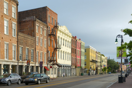 Historic Buildings on North Peters Street between Bienville Street and Iberville Street in French Quarter in New Orleans, Louisiana, USA.のeditorial素材