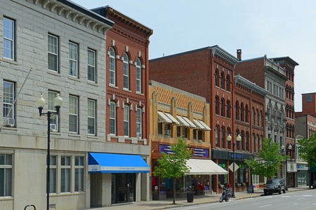 Historic Buildings on Water Street in downtown Augusta, Maine, USA.のeditorial素材