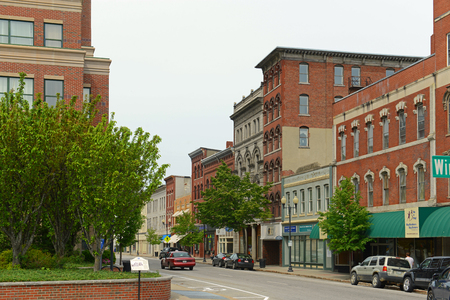 Historic Buildings on Water Street in downtown Augusta, Maine, USA.のeditorial素材