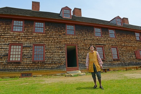 Historical Patriot Reenactor in Fort Western is a former British colonial outpost on the Kennebec River in Augusta, Maine, USA.のeditorial素材
