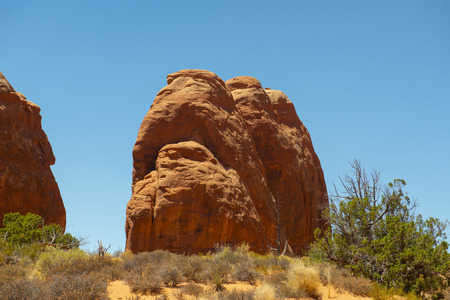 Mesa and Butte landscape at Skyline Arch Trail in Arches National Park, Moab, Utah, USA.の写真素材