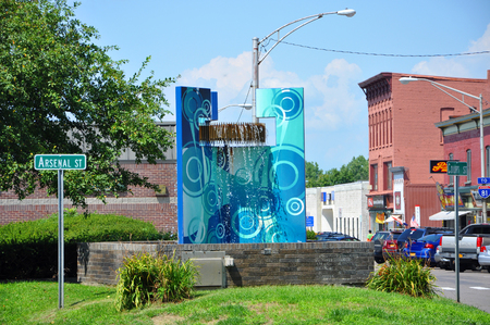 Historic fountain in Public Square in downtown Watertown, Upstate New York, USA.のeditorial素材