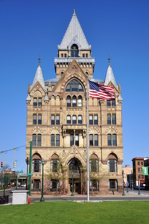 Syracuse Savings Bank Building was built in 1876 with Gothic style at Clinton Square in downtown Syracuse, New York State, USA. Now this building is a US National Register of Historic Places.のeditorial素材