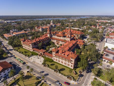 Aerial view of Ponce de Leon Hall of Flagler College in St. Augustine, Florida, USA. The Ponce de Leon Hall with Spanish Colonial Revival style is a US National Historic Landmark.の写真素材